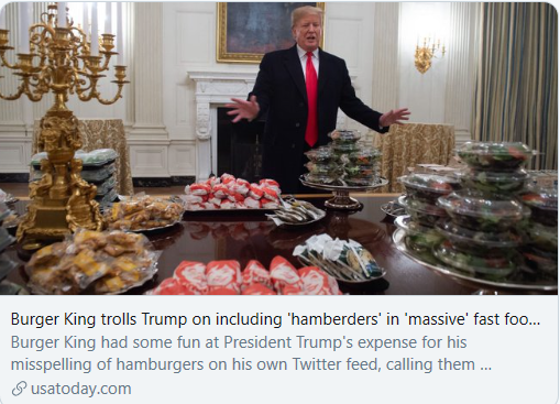 No wonder  @realDonaldTrump and others have drawn our attn to fast food. Oh and remember hamberders