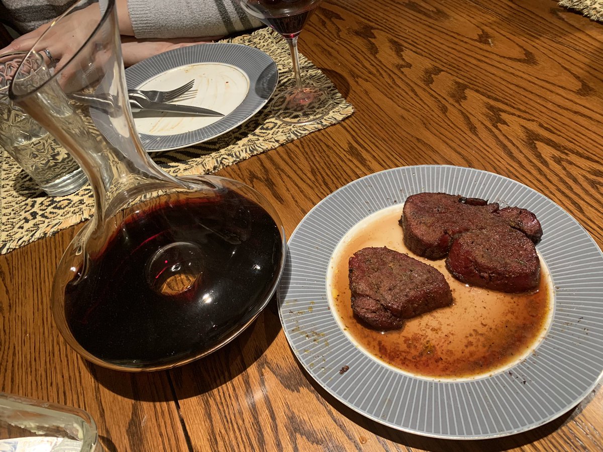 DDame's tweet photo. Amazing steak cooked on wood pellets, loaded baked potatoes, yummy red wine, and friends you consider family. #WaterlooLove #Home https://t.co/1gNRdkJgG5