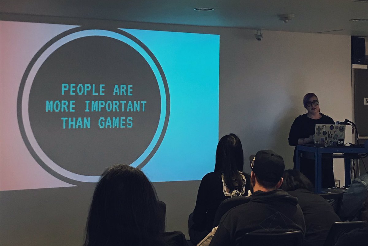 DMGToronto's tweet image. “People are more important than games.” 😍
@noizangel talking Nelly’s By Night and designing accessible, transparent, collaborative larp game mechanics and rules centered around consent negotiations.