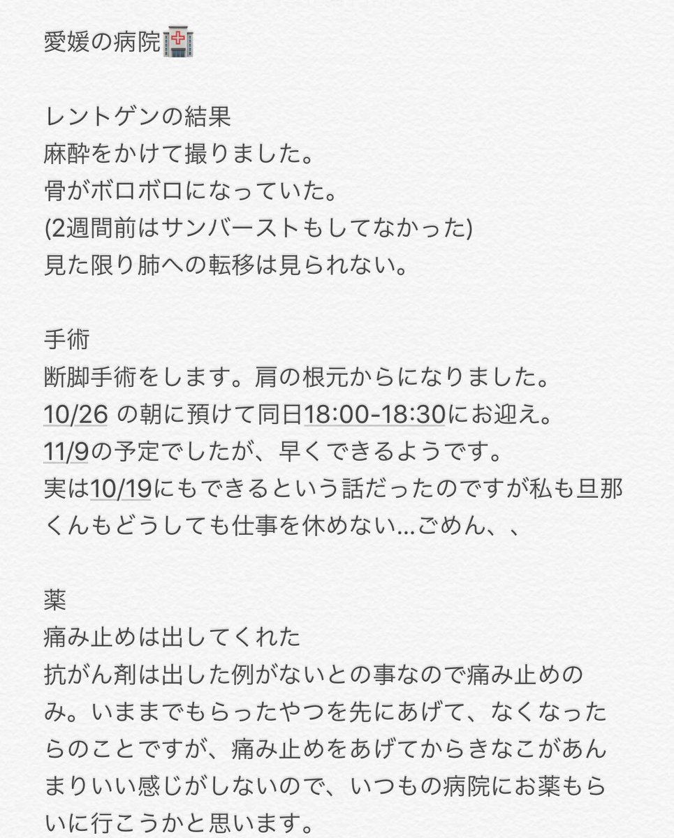 みーふ 断脚手術を することにしました 愛媛までの移動中は凄くいい子にしてくれました ありがとうきなこ 初めて診察終わりに緑のうんちをしました ごめんね 今日の朝のうんちは量は少ないけどいい感じ 断脚 ハリネズミ 骨肉腫 悪性腫瘍