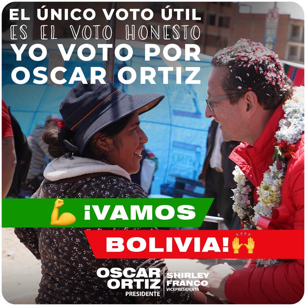 El único voto útil es el voto honesto.

¡Vamos a cambiar Bolivia!
Con honestidad, seguridad y progreso.
¡Vamos Bolivia!
