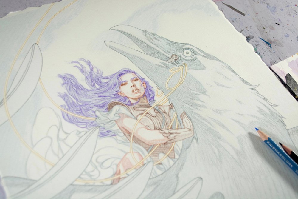 my_name_is_tran's tweet image. 🐦#crowrider #sourcebooks #crow #trannguyen #wip #drawing #fantasyart