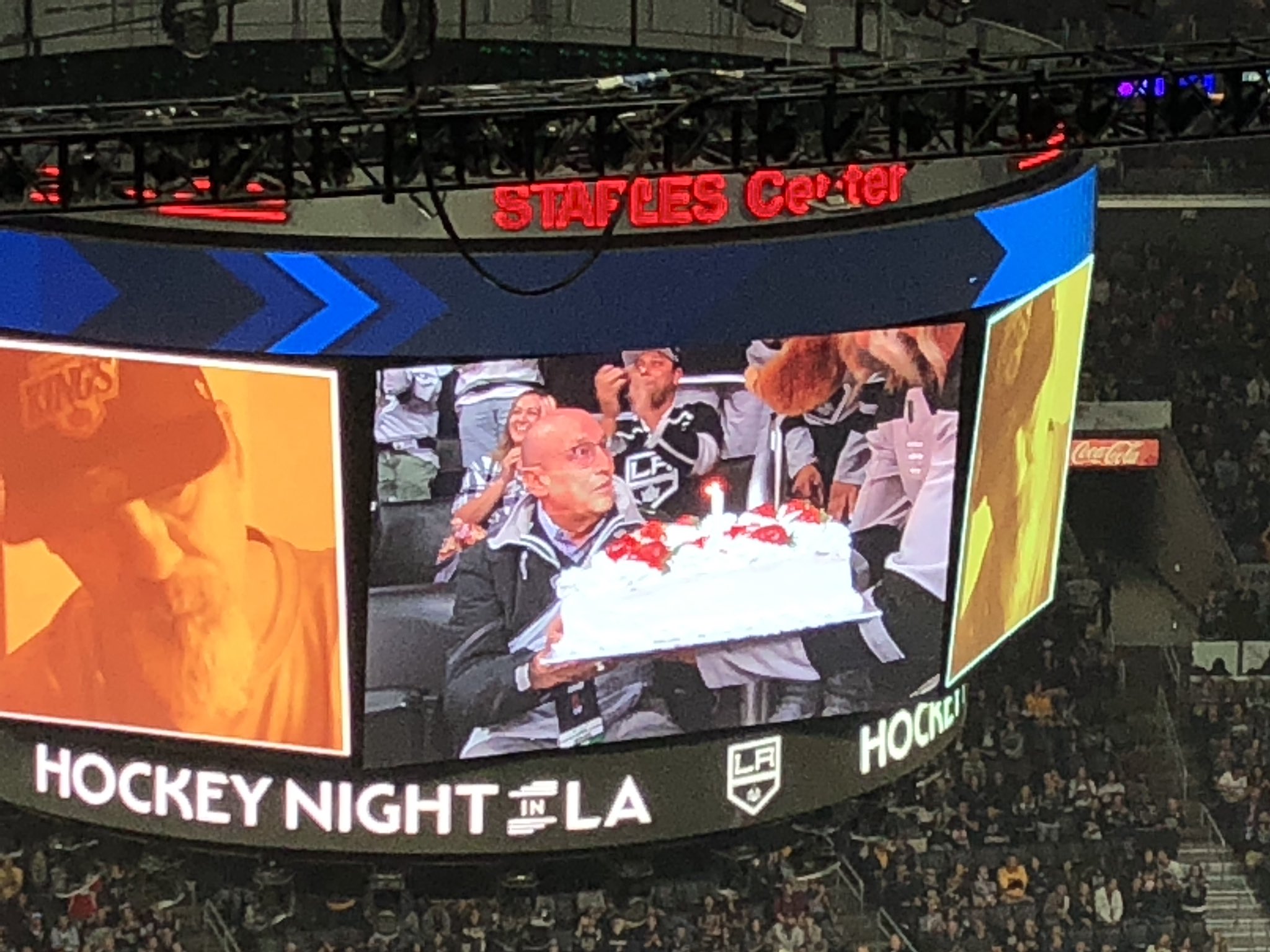 They just delayed the Kings game so Pia Toscano could lead the crowd in singing Happy Birthday to Bob Miller. 