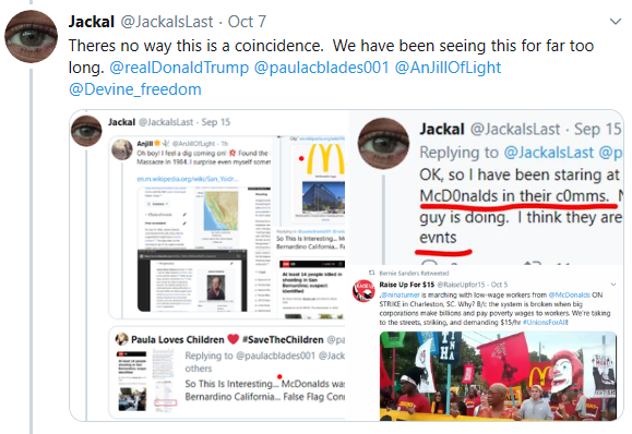 Because we all know everything is related. McD's is a fast food and I have a feeling we will see the connections btwn these soon enough https://twitter.com/JackalsLast/status/1181225729318690816