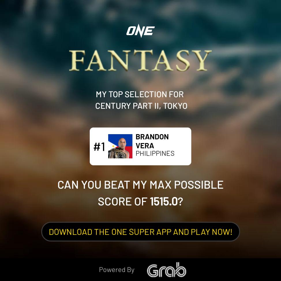 Can you beat my max possible score of 1515.0 in ONE Fantasy for CENTURY PART II? Download the ONE Super App and Play Now! onefc.com/play-fantasy/c…