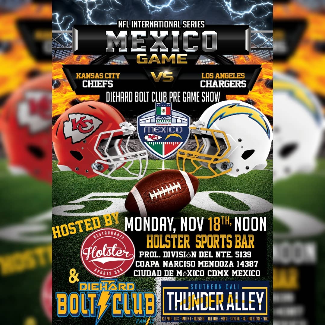 Let them know in #Mexico that we're coming! #Chargers Power on the road!  Doors open at 10am for the #Tijuana meet up and for the #CDMX will be at Noon! #Boltup #boltfam yes I am!! #NFL #Chargers vs #Titans #ChiefsKingdom #respect #fansforlife