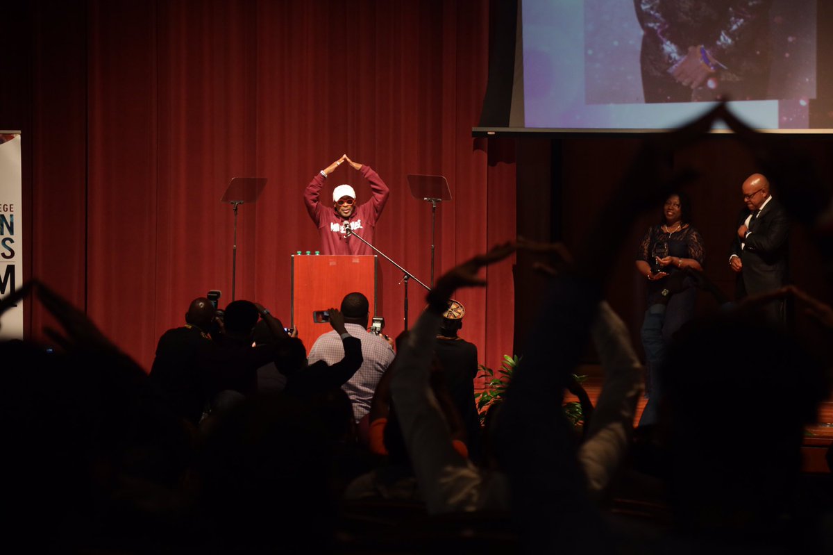Morehouse's tweet photo. Our First Annual Human Rights Film Festival has come to an end with the honoring of Spike Lee '79. 
---
cc: @emanirashad https://t.co/qP0NQTRr4E