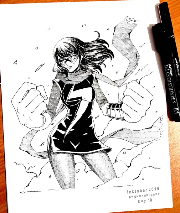 Inktober 2019 day 10 "Ms.Marvel"
#inktober2019 #arttrober2019 #avengers #msmarvel #ink 