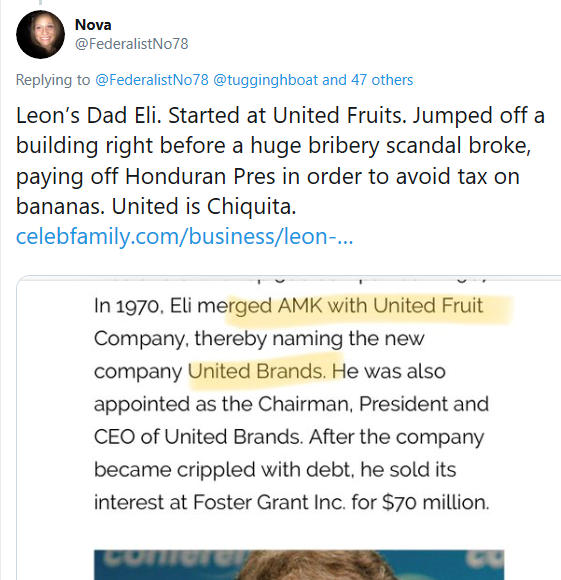 There is some awesome research in this thread besides what I have posted. I highly suggest you dig into the thread so you do not miss a thing.  @FederalistNo78 has tons of related info. https://wearechange.org/blood-and-bananas-chiquitas-deadly-history-drugs-corruption-coverups/