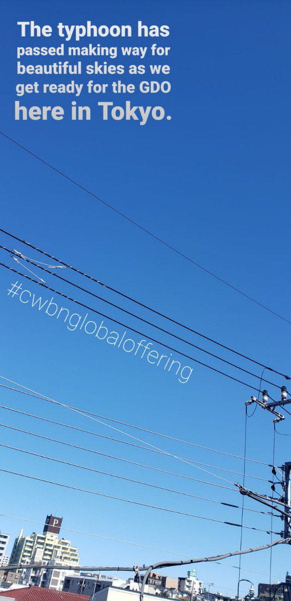 CongressWBN's tweet image. An update from our saints in Japan. "The typhoon has passed making way for beautiful skies as we get ready for the GDO here in Tokyo."  #CWBNGDO #cwbnglobaloffering