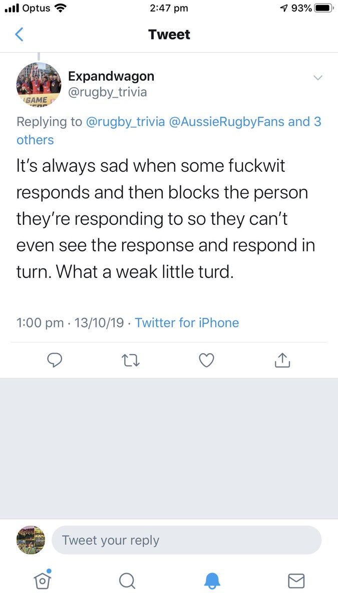 AussieRugbyFans's tweet photo. @lvandle @rugby_trivia @BennyJames83 @BankwestStadium Thought I’d pass this on so you @rugby_trivia gets their rightful right of reply that you’ve taken away from him by blocking them. Have a good day as I’m sure you’ll block this account now too. https://t.co/1adijRbvVj