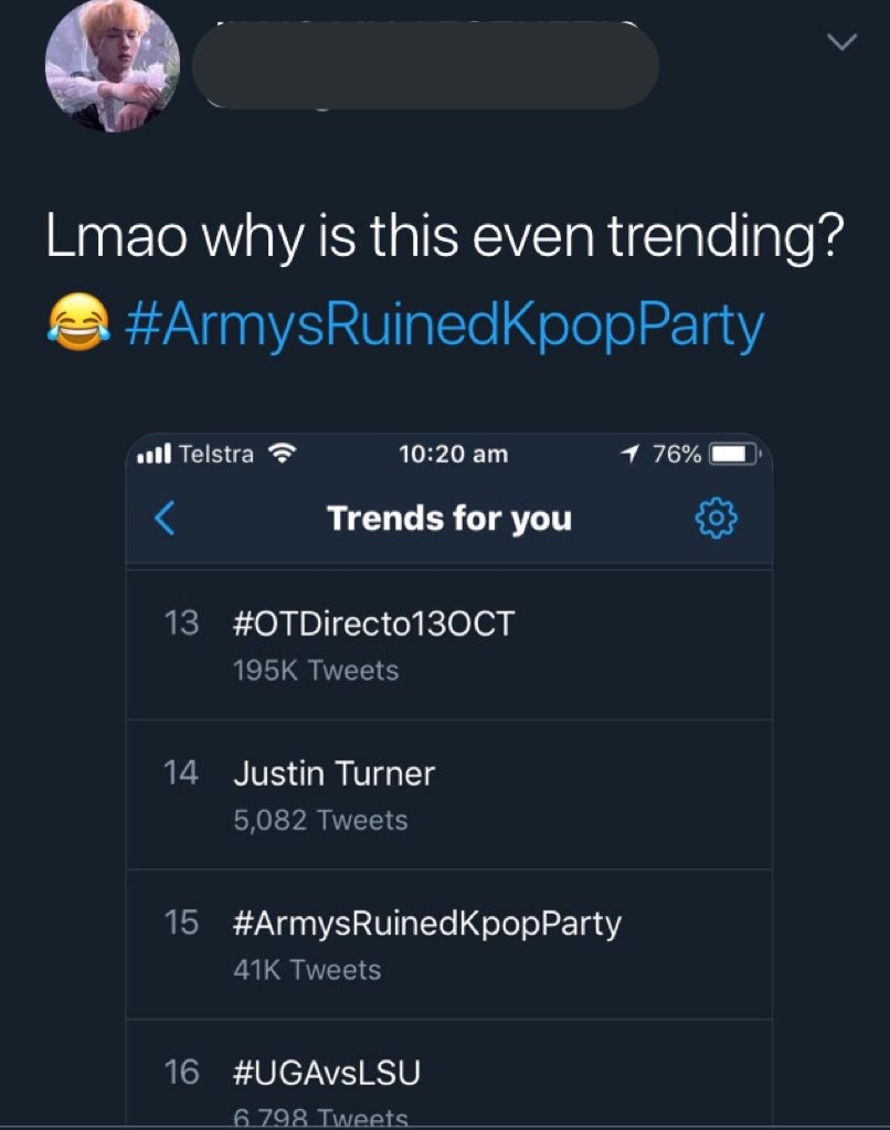 On Oct. 13th comes the first of three main hashtags related to these events:#/ARMYsRuinedKpopPartyAs you might expect, there was a lot of confusion about the origin of the tag.