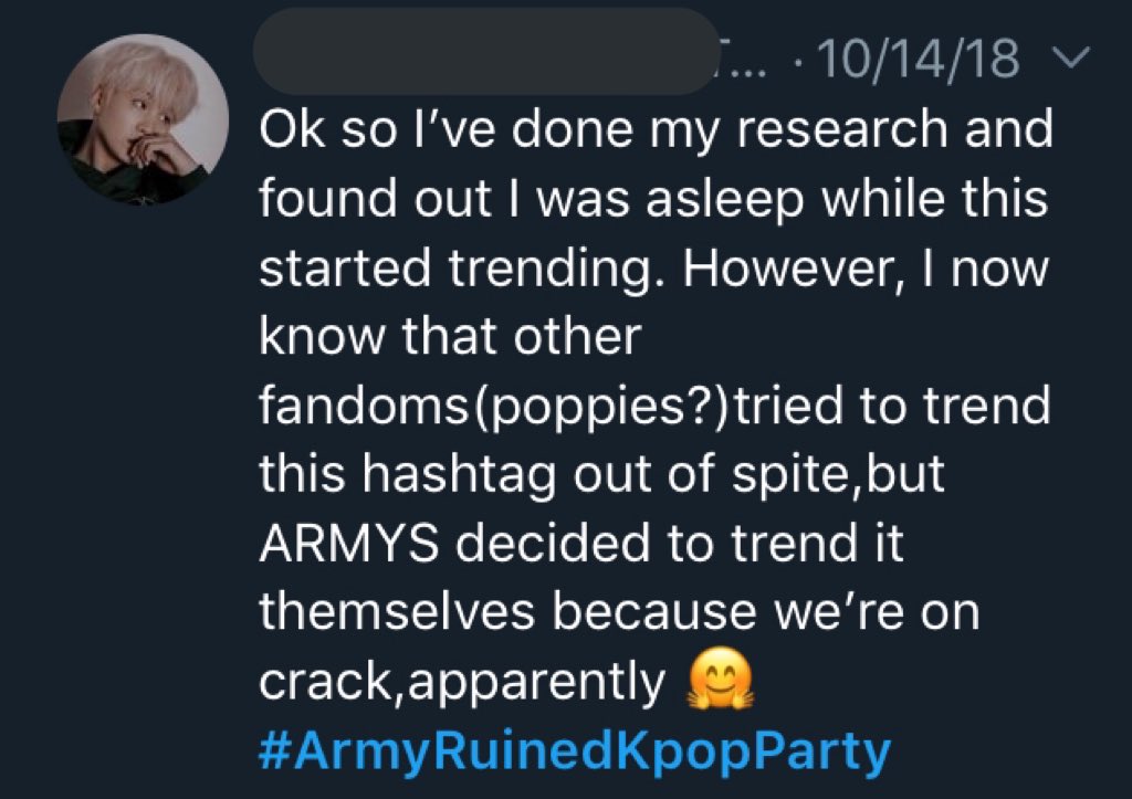 Most ARMY were convinced it was started by antis and taken over by ARMY since we took over the tag and trended it.