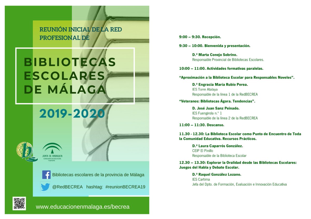 raqueldelengua's tweet photo. EXPLORAR LA ORALIDAD DESDE LAS BIBLIOTECAS ESCOLARES Nos vemos en las #JornadasIniciales para responsables de #BECREA  de la Provincia de Málaga.
Hablaremos para Primaria de los #JuegosdelHabla y para Secundaria de los #DebatesEscolar.
Dos interesantes iniciativas para compartir. https://t.co/JO8IgZn0Bo