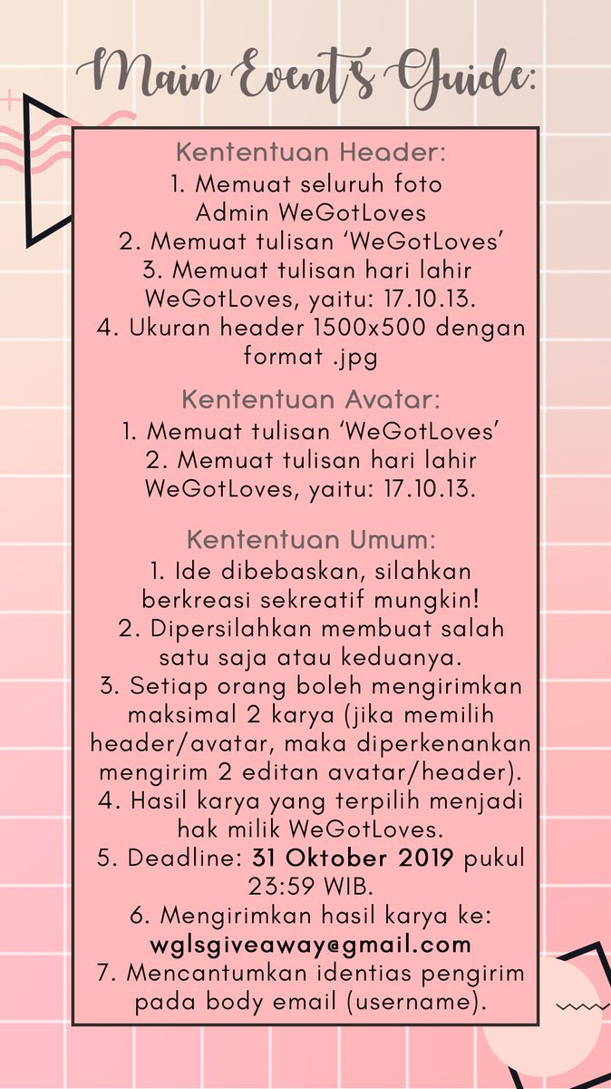 WeGotLoves's tweet photo. 🚨 MAIN EVENT 🚨

Teman-teman yang berminat mengikuti lomba Edit Header dan Ava akan mendapatkan kesempatan menjadi Guest Admin di WeGotLoves selama 3 kali berturut-turut, silahkan baca ketentuan dibawah ini untuk lebih jelasnya : https://t.co/CxbYVgLQO9