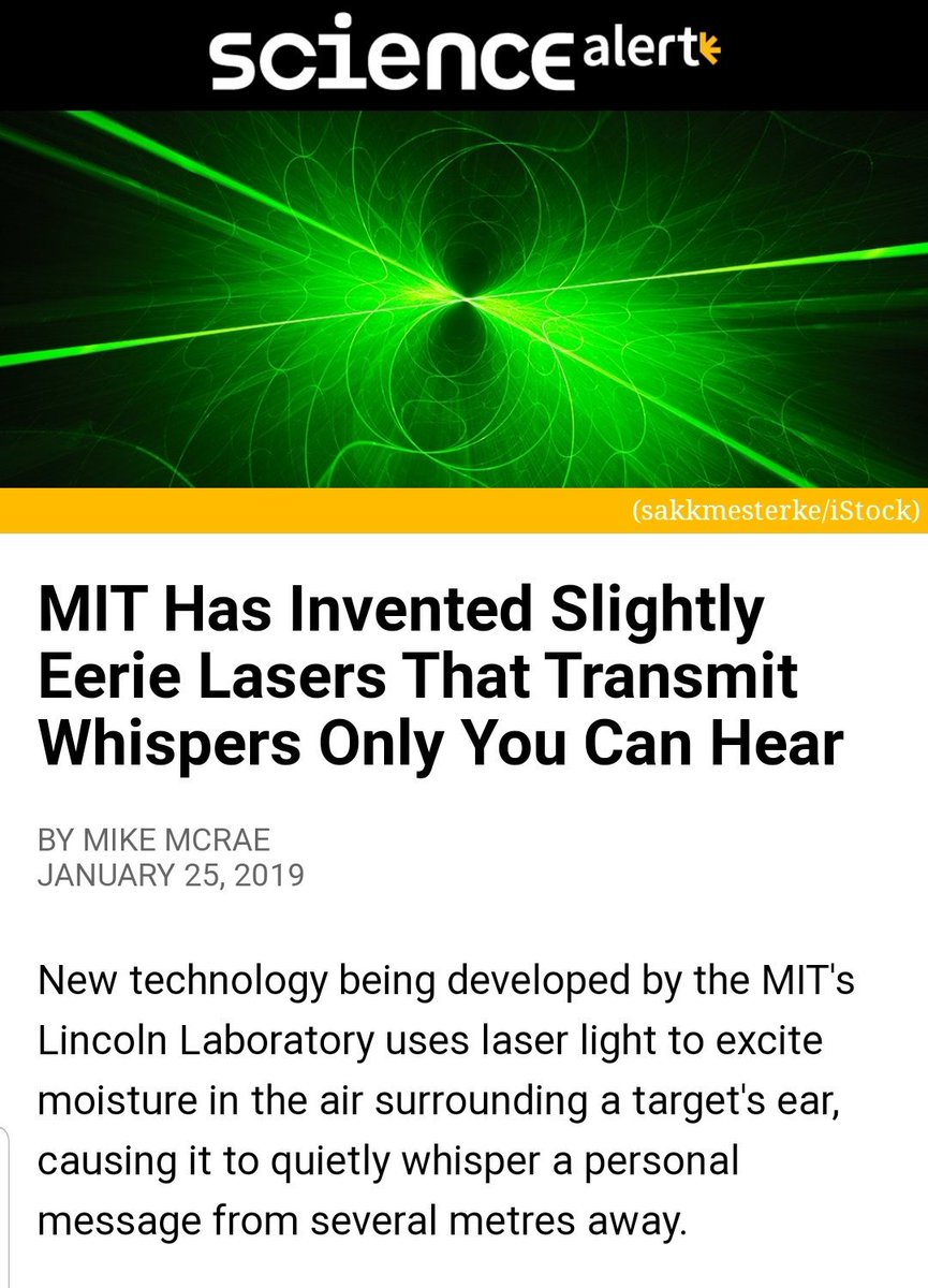  #PsychotronicWeapons #TargetedIndividuals Thanks,  @ZendamaParanormMIT uses lasers to beam whispers only you can hear... https://www.sciencealert.com/new-tech-from-mit-uses-lasers-to-beam-whispers-only-you-can-hear/amp?__twitter_impression=true
