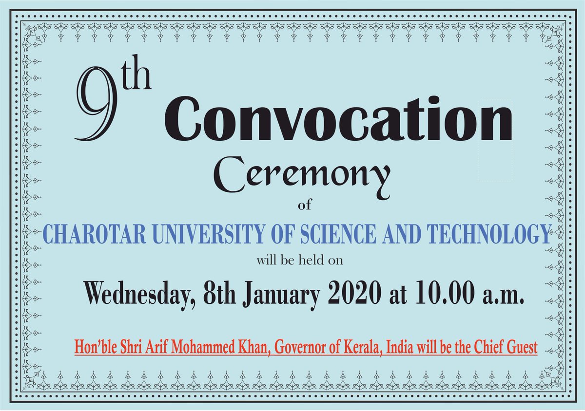 Announcing the 9th Convocation of CHARUSAT on January 8,2020 #AtCharusat
