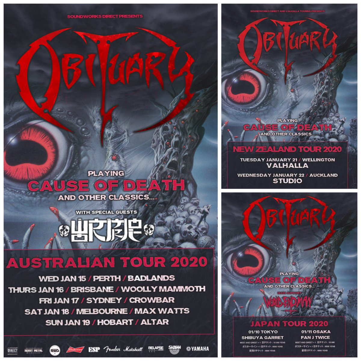 obituarytheband's tweet photo. Australia-NewZealand-Japan
Are you ready for us?
See you in January. 
#ChoppedInHalf https://t.co/rEWpHg5CAj