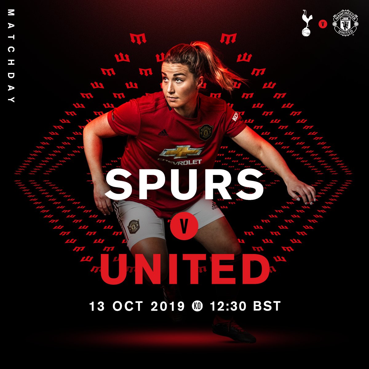 ManUtdWomen's tweet photo. We're back in @BarclaysFAWSL action!

Tottenham v #MUWomen kicks off at 12:30 BST — let's do this! 🔴⚪️⚫️ https://t.co/2cTyHh87up
