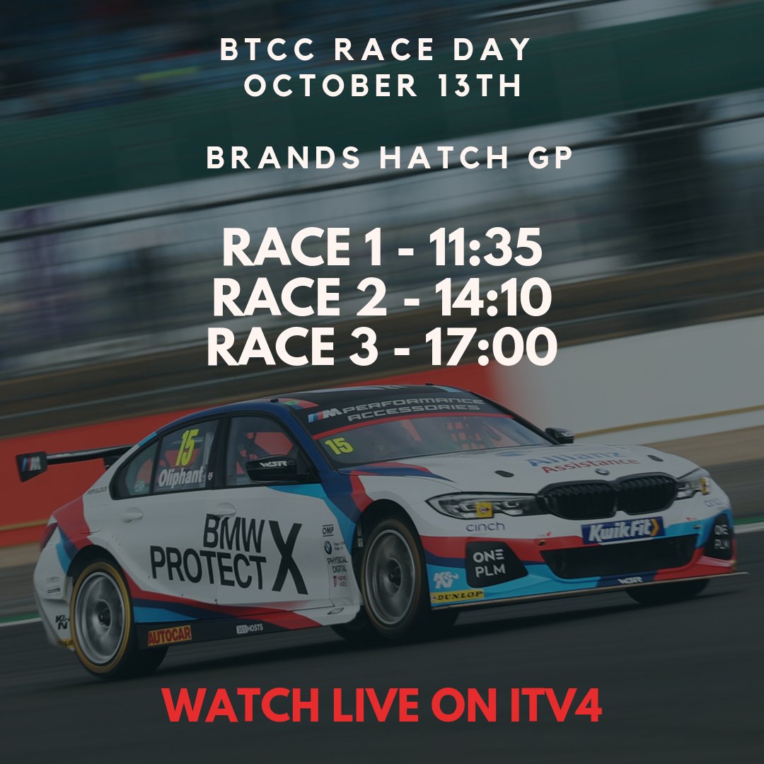 TIMINGS FOR THE DAY ⏱️

Make sure to tune into ITV4 to see all the action in the final 3 races of the 2019 BTCC championship! 

Who will take the 2019 title?