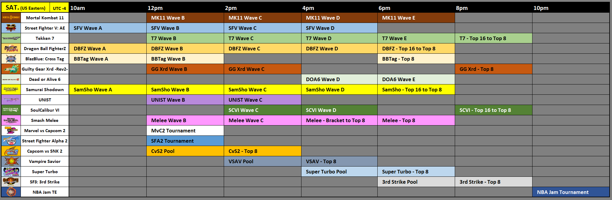 10/19 Saturday Game Schedule