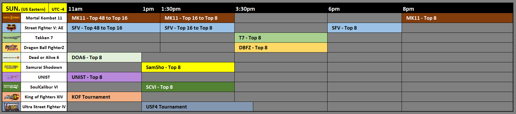 10/20 Sunday Game Schedule