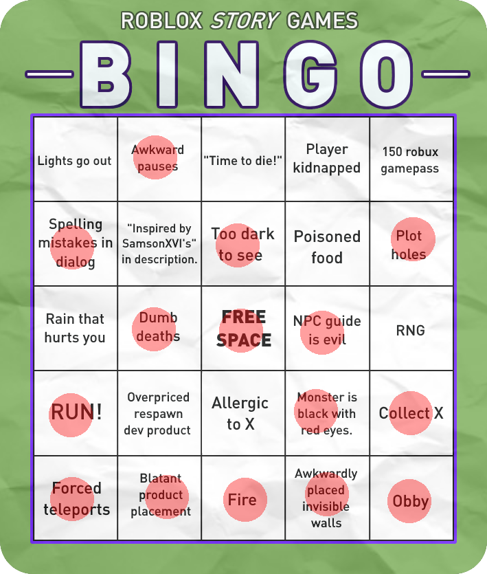 Free Robux Bingo Card