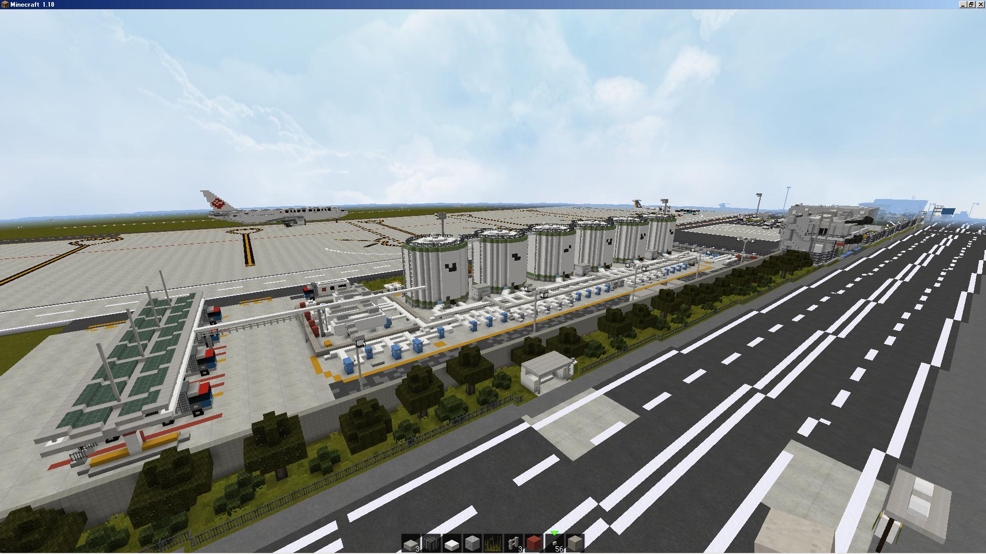 空港好きのﾏｲﾝｸﾗﾌﾀｰ 関空制作中 空港作りですが 引き続き航空燃料タンク基地を作っています タンク部分はある程度出来上がってきたので あとは隣の事務所棟と給油車の整備車庫を建てていきます マインクラフト マイクラ Minecraft 空港 T Co