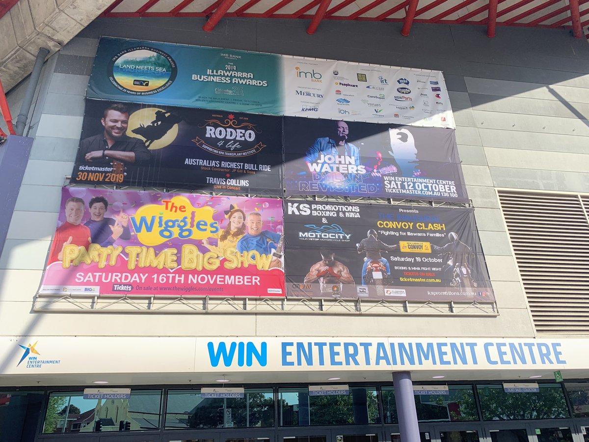 MichaelSilva69's tweet photo. Spotted @TheWiggles Party Time Show banner outside the @WINSportsEnt on my afternoon walk. 

Get your tickets from @Ticketmaster_AU and support these legends! 

The hardest working people in the industry 💛❤️💜💙

@Emma_Wiggle @Simon_Wiggle @Lachy_Wiggle @Anthony_Wiggle https://t.co/DVRUOhqych