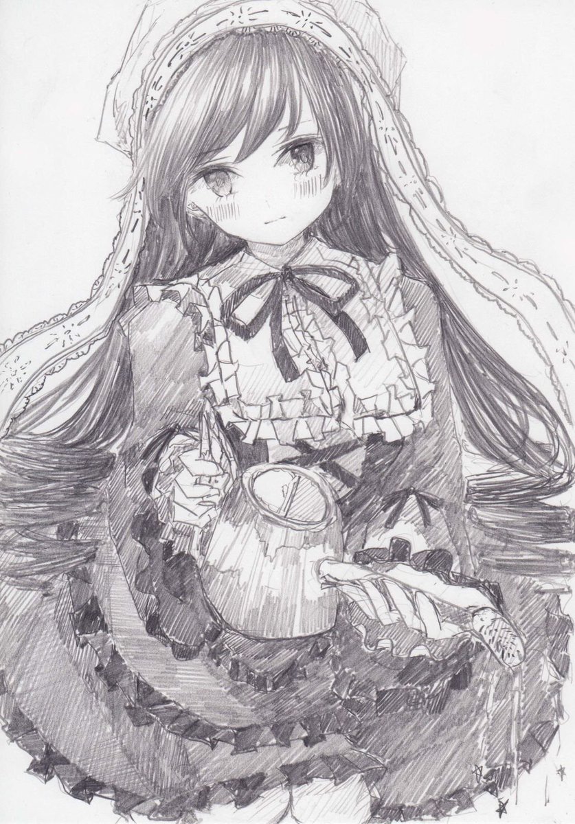 「シャーペンで描きました。
ローゼンメイデンより翠星石です 」|くろいうさぎのイラスト