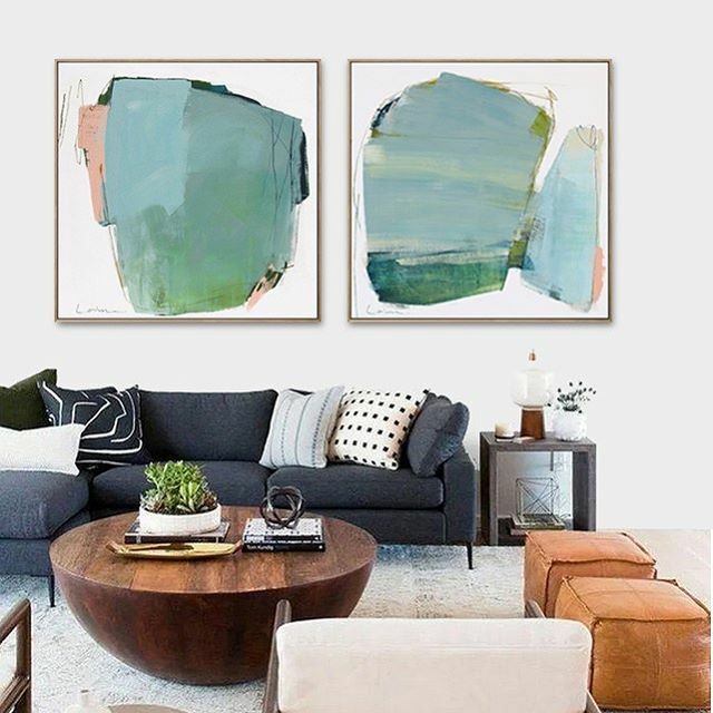 Introducing Yen, sibling of Brisk. Do they seem like girl paintings or boy paintings? Maybe one of each or somewhere inbetween? #artfamily @bluethumbart .
.
.
.
.
.
#yen #diptych #green  #largeart #abstractart #bluepinkart #expressiveart #largeabstract #colourfulart #contemp…