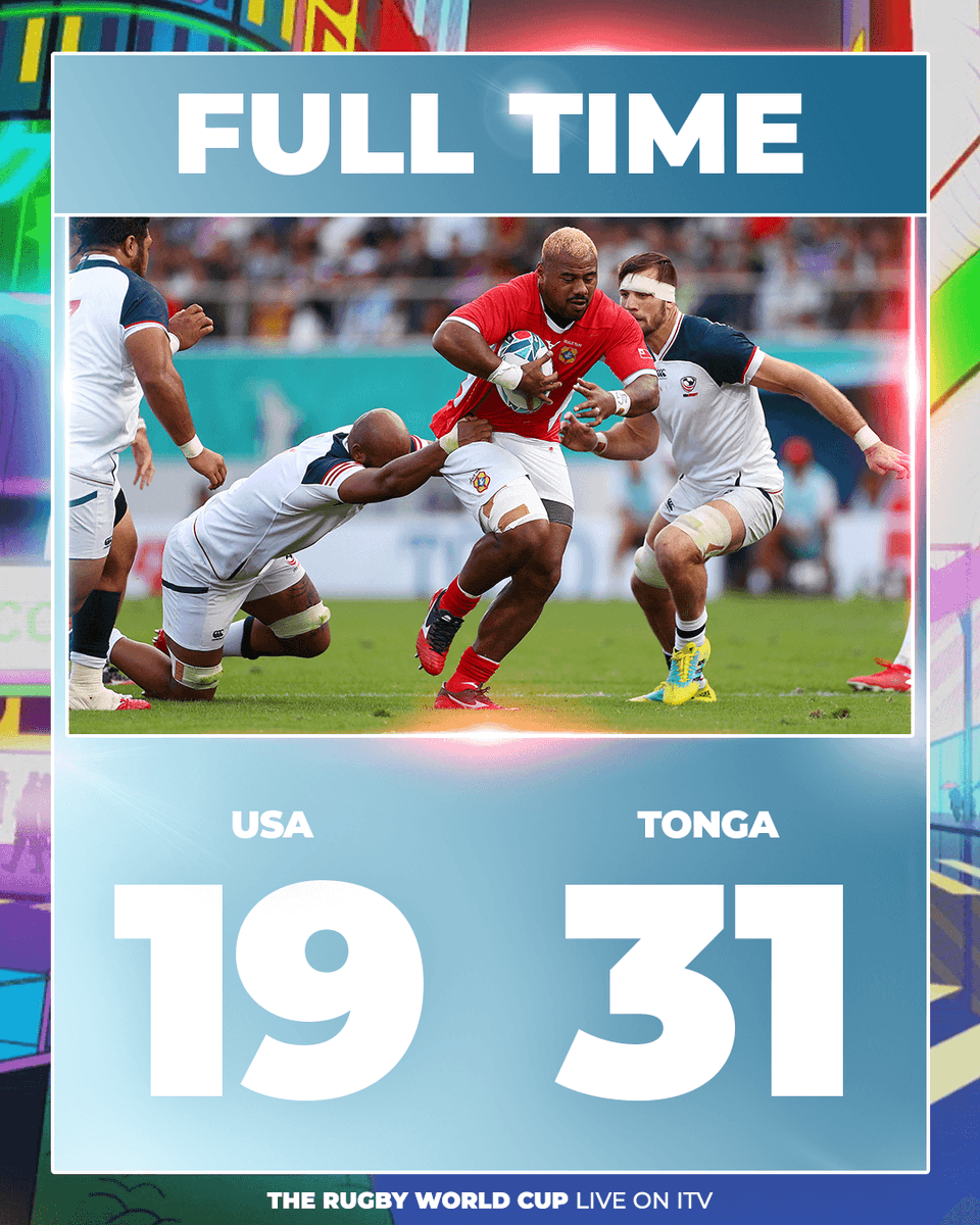 ITVRugby's tweet photo. FT in Higashiosaka City
It's Tonga who finish their World Cup campaign with a win but it's 10 defeats in a row now for the USA
#RWC2019 #USAvTON https://t.co/LU2upVl9kX