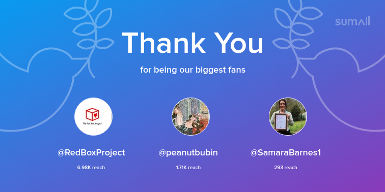 RBProjectRosso's tweet image. Our biggest fans this week: RedBoxProject, peanutbubin, SamaraBarnes1. Thank you! via sumall.com/thankyou?utm_s…