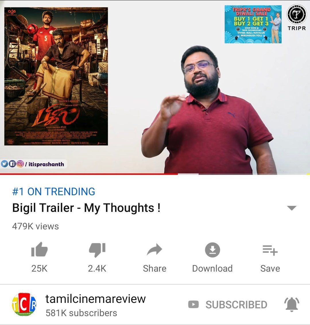 #BigilTrailer review  @itisprashanth trending no:1 with 479k+ views 🔥
#tamilcinemareview