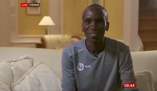 sallynugent's tweet photo. Talking to @EliudKipchoge on @BBCBreakfast this morning. “My family are the ignition key that starts the engine and helps me run” #sub2marathon https://t.co/XLRLGKCBCN