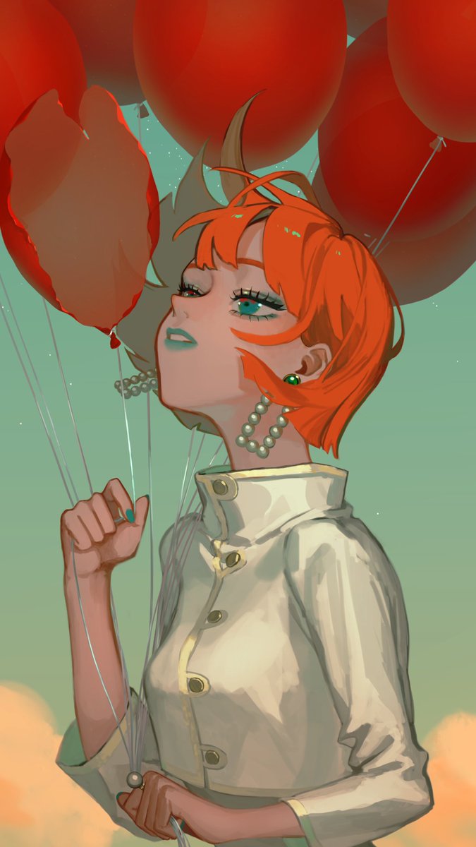 1girl balloon solo holding balloon jewelry earrings holding  illustration images