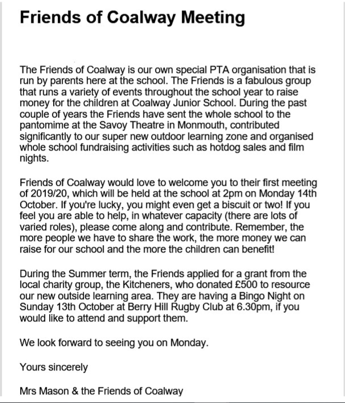 Meeting of Friends of CJS - Monday 14 October, 2pm

Copy of a letter sent by the Friends is attached.

Please come along if you are able to help out in any way.

Thank you