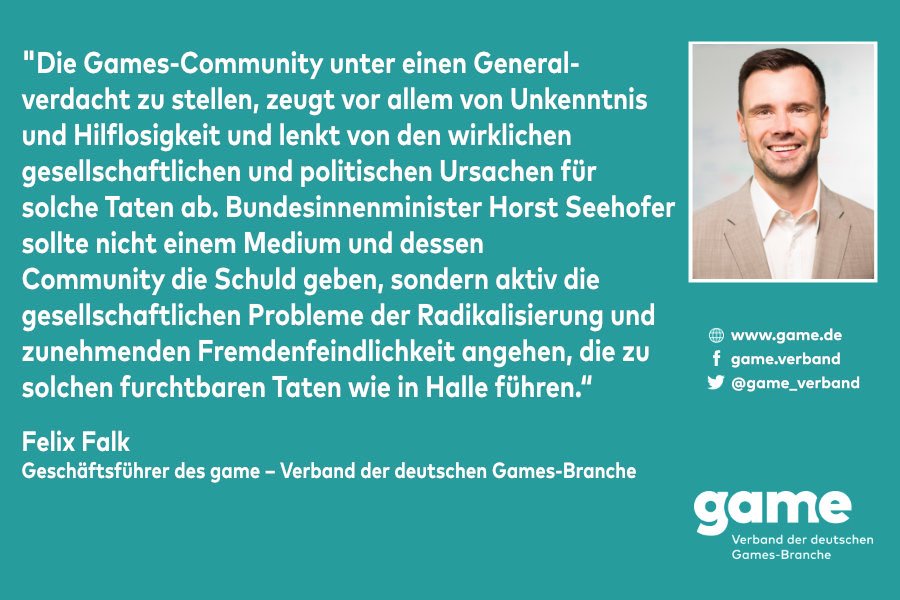 game-Verband kritisiert Generalverdacht gegen #Gamerszene: "Die Games-Community unter einen Generalverdacht zu stellen, zeugt vor allem von Unkenntnis und Hilflosigkeit." #Seehofer game.de/game-verband-k…