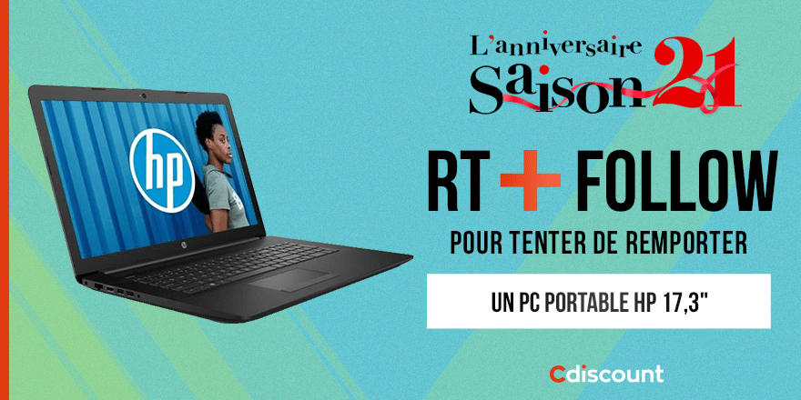 Cdiscount's tweet image. 🎁 #Concours

Tentez de remporter un PC Portable HP 17" pour bien terminer la semaine 👍

🔸 Pour participer : 
RT + Follow @Cdiscount 

TAS 18/10 ⏰
Bonne chance à tous !