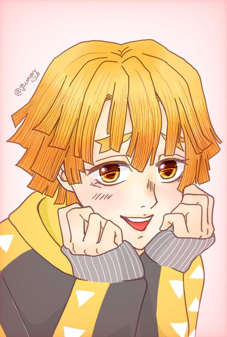 ｸﾞﾐーさんがTwitterに投稿した我妻善逸(鬼滅の刃)のイラスト。