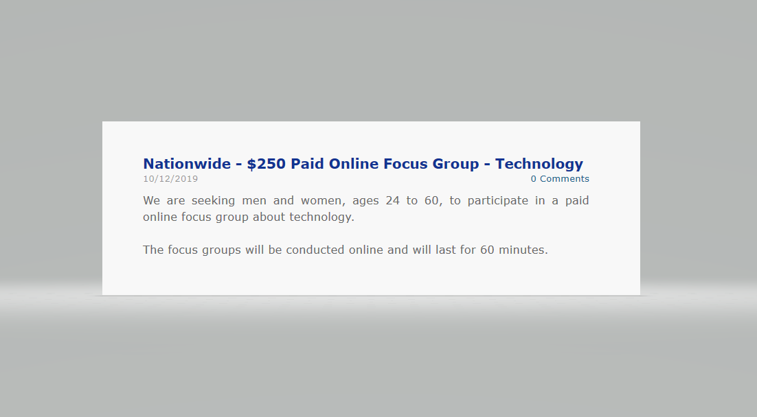 Nationwide - $250 Paid Online Focus Group - Technology 
bit.ly/2B3Ixzx
