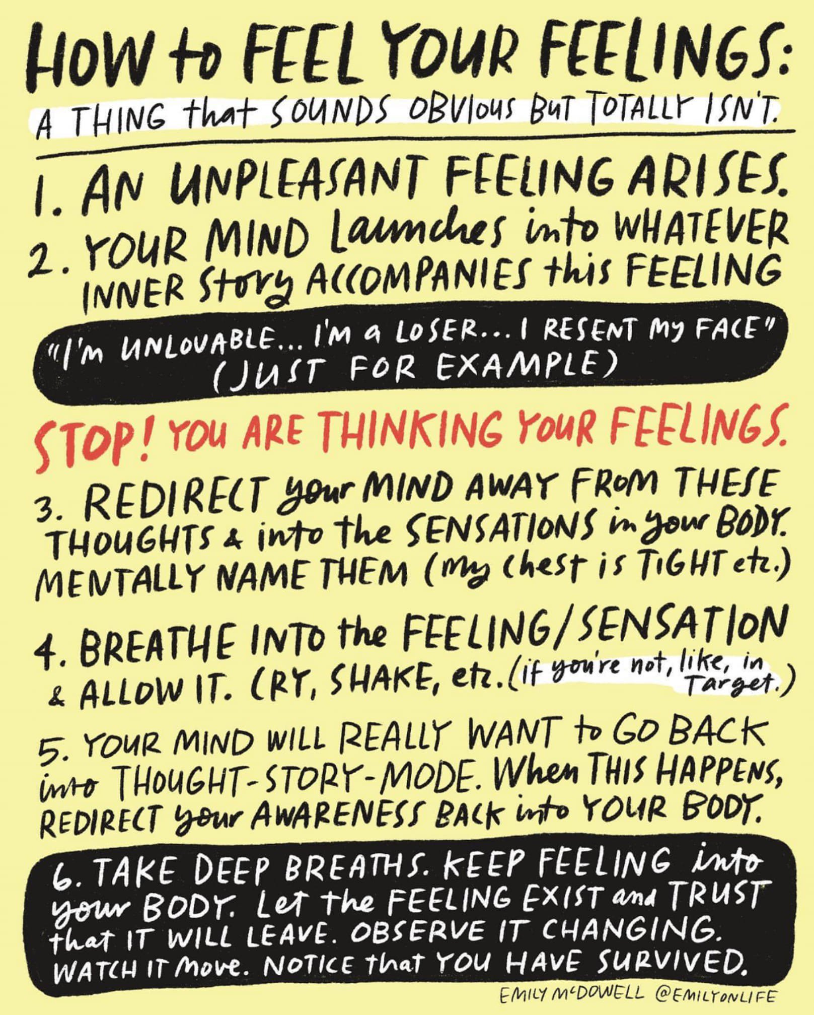 Everyday Mindfulness on X: How to feel your feelings Source: Emily  McDowell #mindfulness  / X