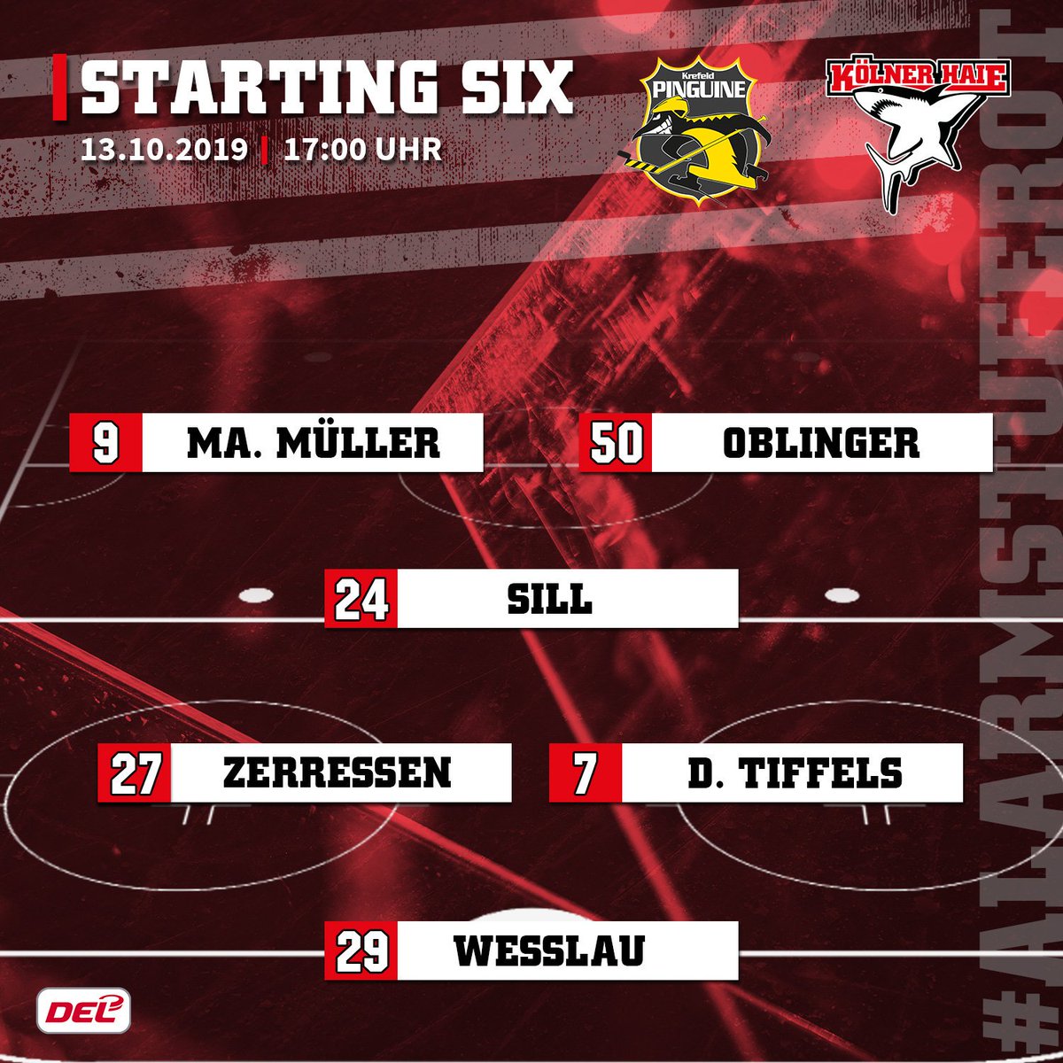 Unsere Starting Six zum Spiel gegen die Krefeld Pinguine! #aufgehtshaie