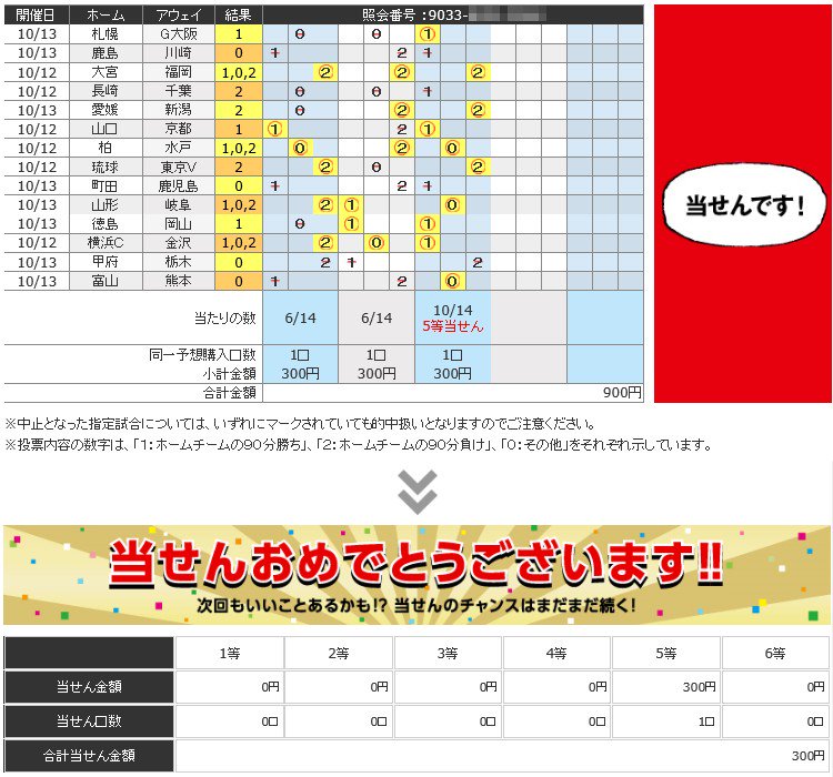 りょう 松山市 V Twitter Totobigが台風で4試合中止になり 5等当選したけど当選金は300円だった Toto Big Totobig