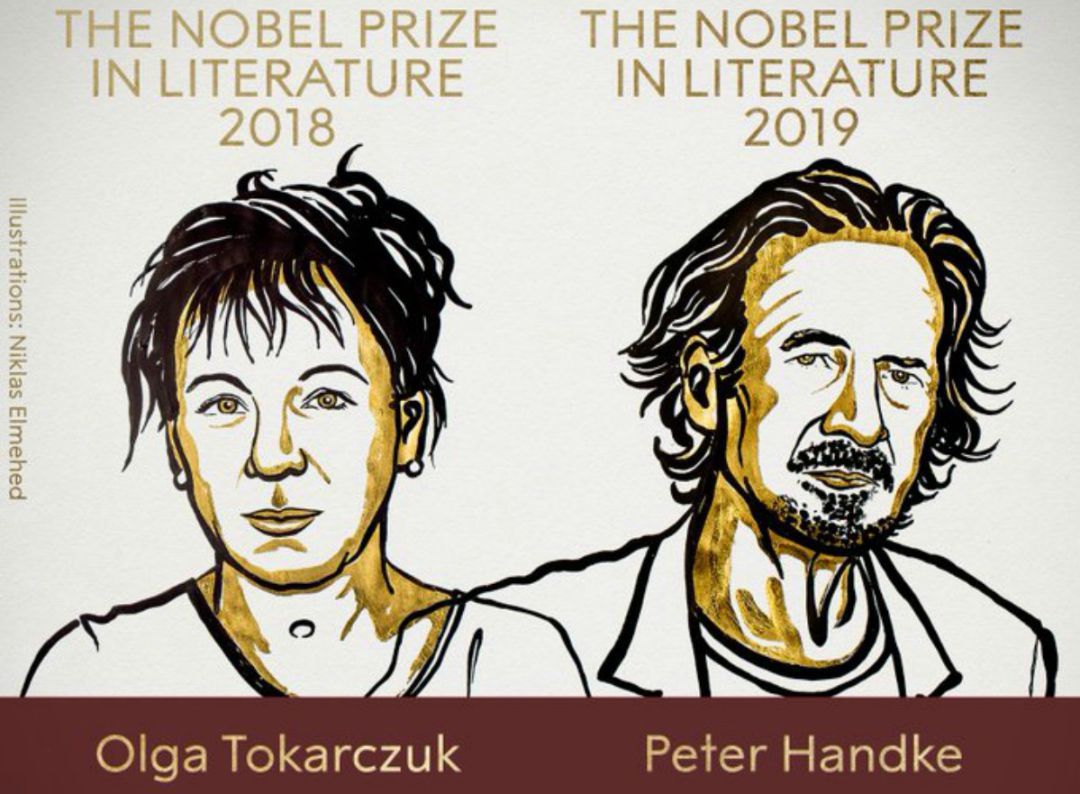 Patricio_Pron's tweet photo. Muy buenos perfiles de Olga Tokarczuck (https://t.co/vYhcnGkH59) y Peter Handke (https://t.co/wGN0ovn0EW), flamantes ganadores de un Nobel de Literatura que realiza con ellos dos importantes y algo contradictorios ‘statements’ sobre el estado actual de la literatura / https://t.co/zmZ5XmYt52