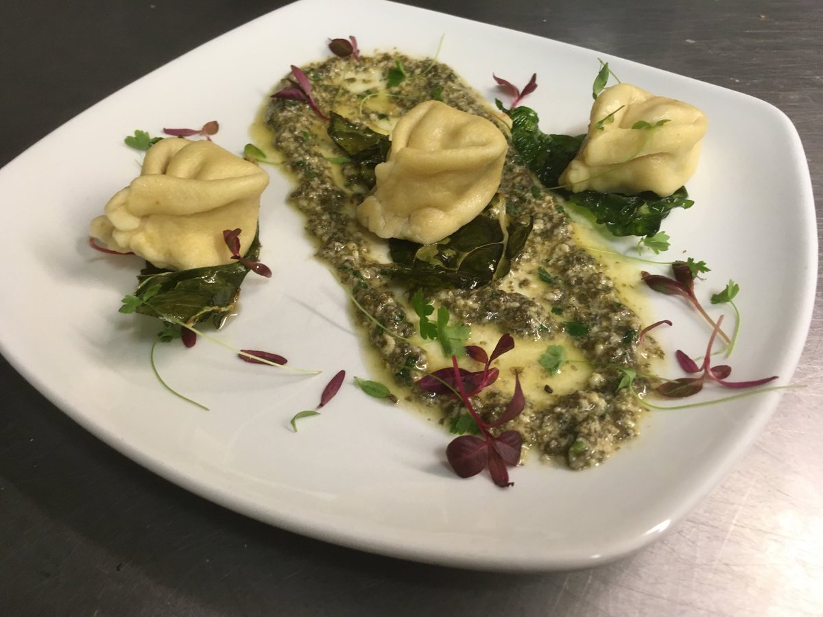 Work in progress ready for new menu.   Crab tortellini with laverbread pesto ⁦<a href="/CliffRestaurant/">Cliff Restaurant</a>⁩ ⁦<a href="/SwanseaFish/">Swansea Fish</a>⁩