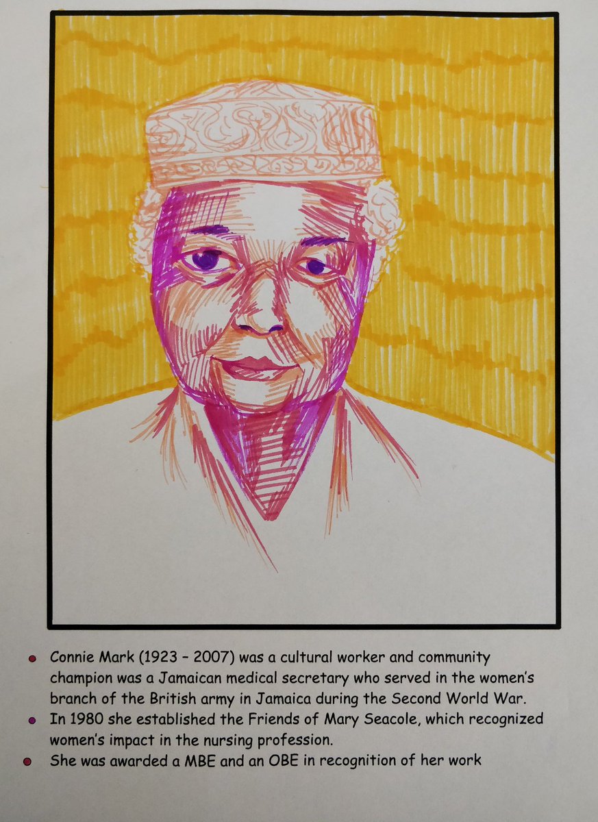 Day 7: Today's  #BHM   x  #Inktober19 comes from yesterday's  #BlackGirlFest19Connie Mark, MBE, OBE (1923-2007) - Jamaican medical secretary, served in British Army in WW2 and set up Friends of Mary Seacole to recognise women in nursing. Thanks  @ReynoldsLeyla for a great workshop!