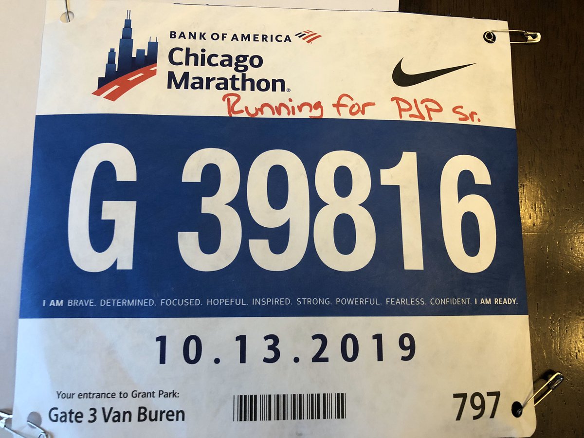 Today’s for my Dad who first inspired me to try one of these irrational ventures. If he can face chemo and radiation at 81, I should be able to muster up 26.2 miles in his honor.