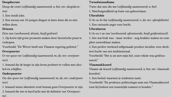 Schamper's tweet photo. Onze grootste talenknobbels kwamen samen om een alternatief te schrijven voor de ‘Dikke Van Dale’, die wij te elitair vinden. Zij kwamen op de proppen met ‘De Kloeke Van Dale’. Wat volgt is een excerpt uit het werk met enkele nieuw-opgenomen woorden. https://t.co/hkxguShW2U