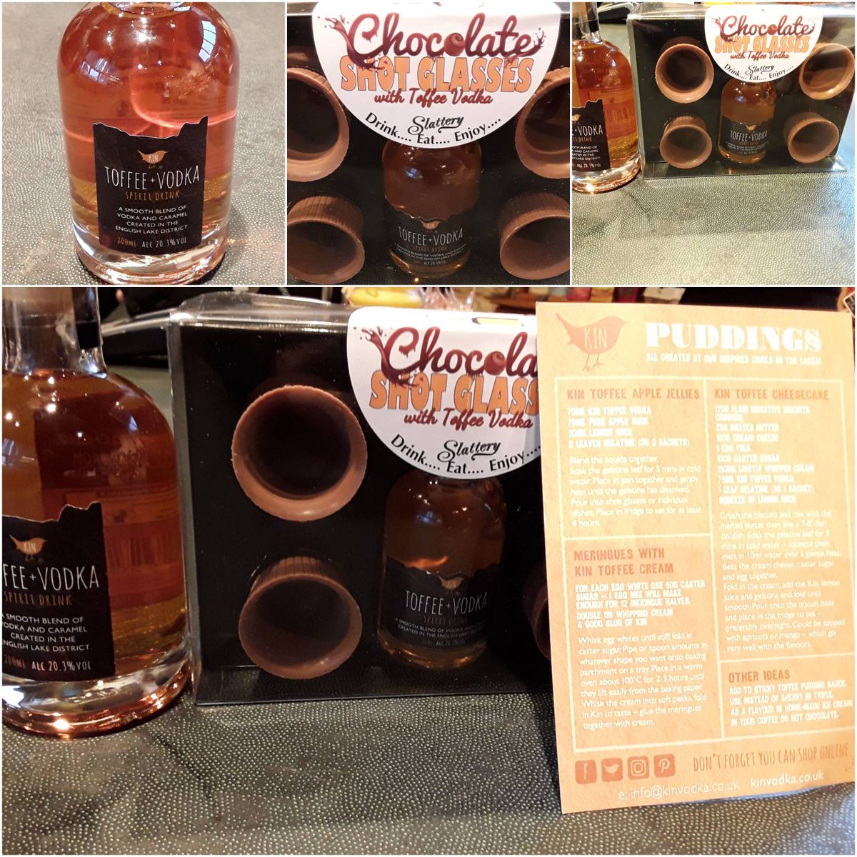 BoycottFarm's tweet photo. We have New stock in the shop.
Why not try  kin toffee vodka,  perfect tipple to warm up on this cold wet day.
Also don't forget the recipe cards which you can create all tasty puds and cocktails using kin toffee vodka. https://t.co/Skdfo3xRSQ